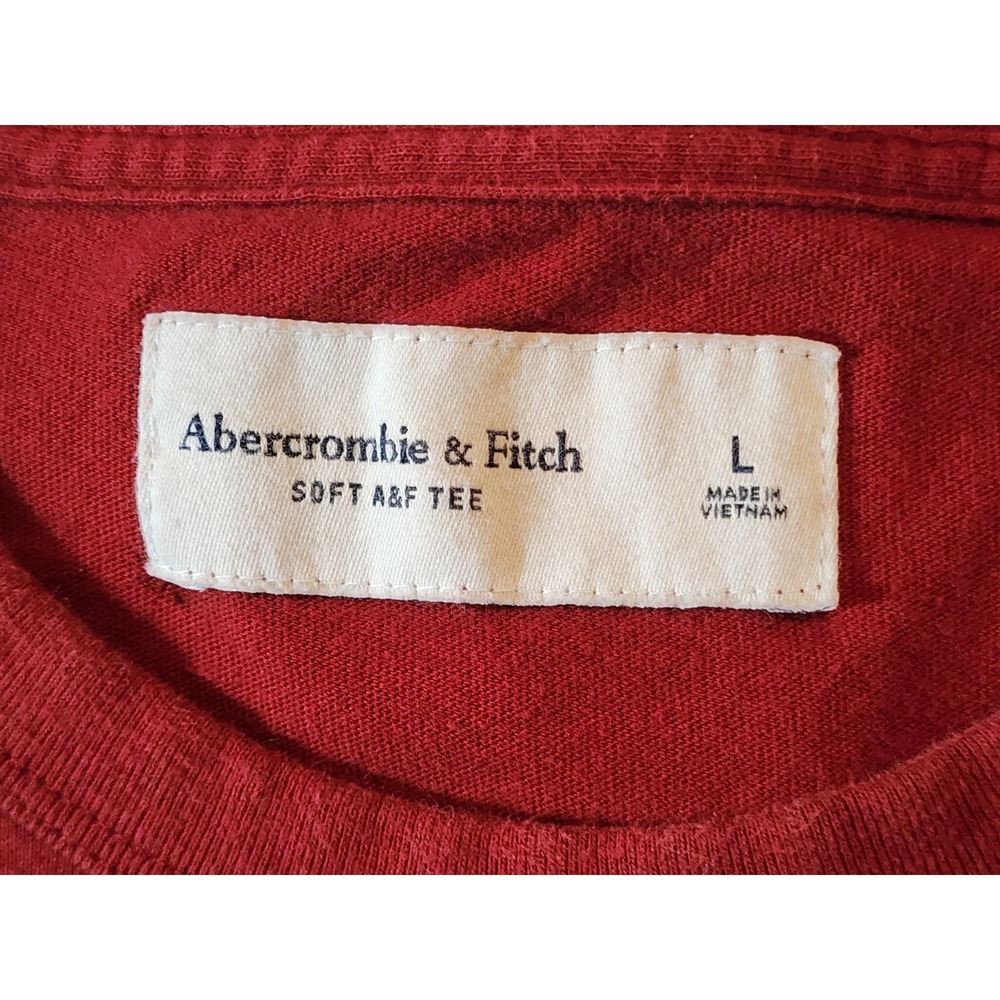 Abercrombie & Fitch Men's Embroidered T-Shirt Size Large Burgandy/Red Crew Neck - Picture 3 of 5